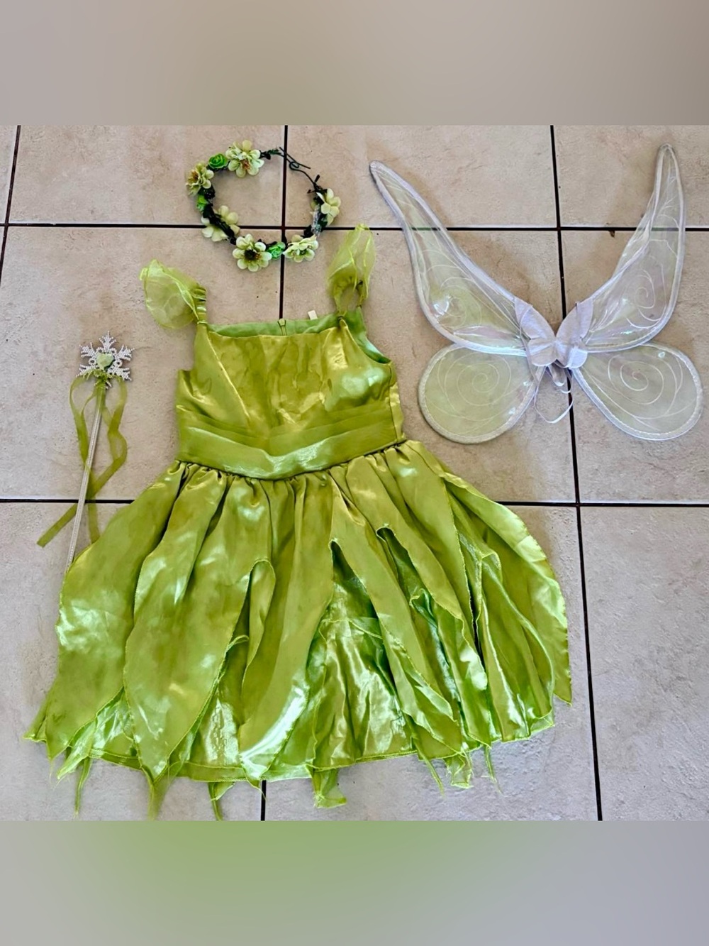 Disney Tinkerbell Fairy Costume Dress with Wings and Flower Crown 5/6 T